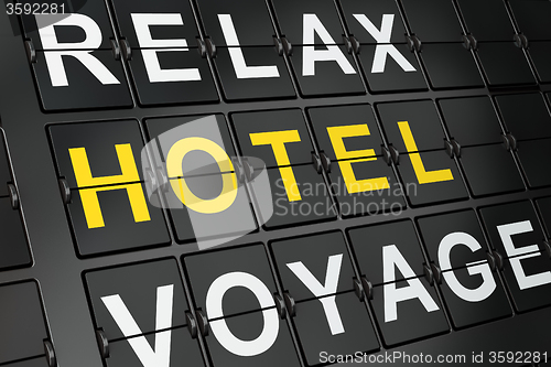 Image of Vacation concept: Hotel on airport board background