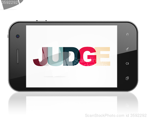 Image of Law concept: Smartphone with Judge on  display