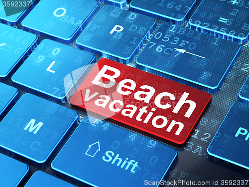 Image of Travel concept: Beach Vacation on computer keyboard background