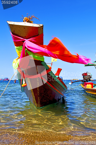 Image of boat prow     the  kho tao bay   thailand  and south china sea 