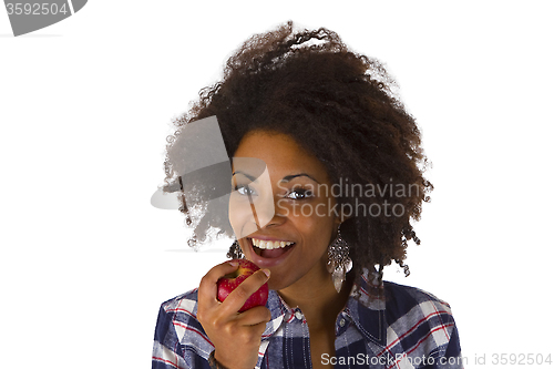 Image of Attractive african woman with apple fruit