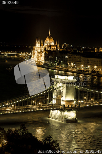 Image of Panorama of Budapest, Hungary, with the Chain Bridge and the Par