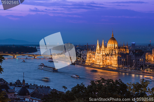 Image of Panorama of Budapest, Hungary, with the Chain Bridge and the Par