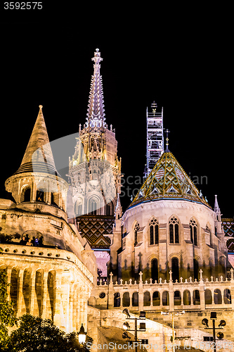 Image of Fisherman\'s bastion night view, Budapest, Hungary