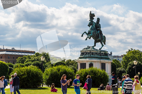 Image of horse and rider statue of archduke Karl in vienna at the Heldenp