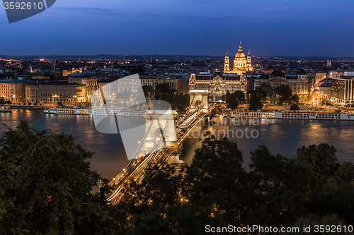 Image of Panorama of Budapest, Hungary, with the Chain Bridge and the Par