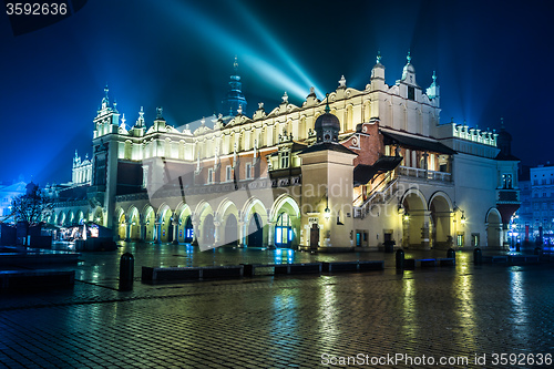 Image of Poland, Krakow. Market Square at night.