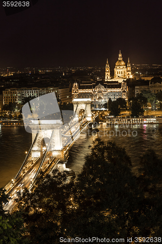 Image of Panorama of Budapest, Hungary, with the Chain Bridge and the Par