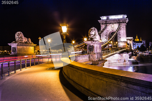 Image of City of Budapest in Hungary night urban scenery, street on the S