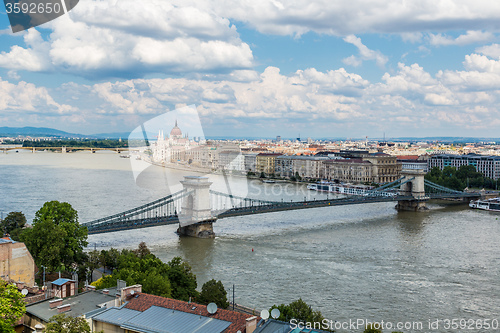 Image of Chain Bridge and Hungarian Parliament, Budapest, Hungary