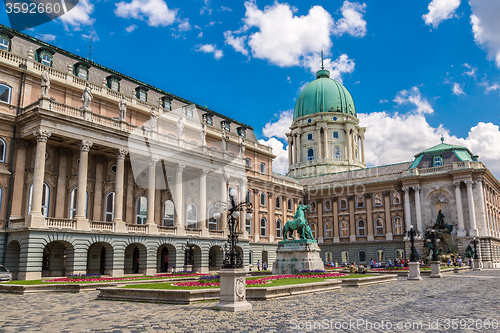 Image of Budapest, Buda Castle or Royal Palace with horse statue, Hungary