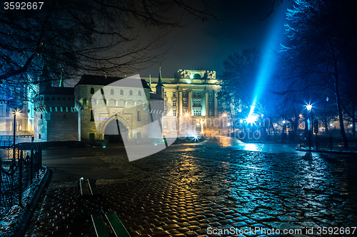 Image of Krakow old city at night