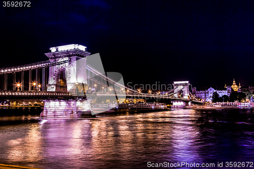 Image of Panorama of Budapest, Hungary, with the Chain Bridge and the Par