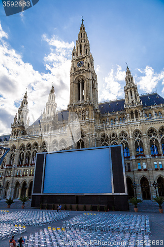 Image of Close up Tall gothic building of Vienna city hall, Austria