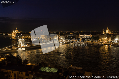 Image of Panorama of Budapest, Hungary, with the Chain Bridge and the Par