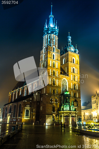 Image of Poland, Krakow. Market Square at night.