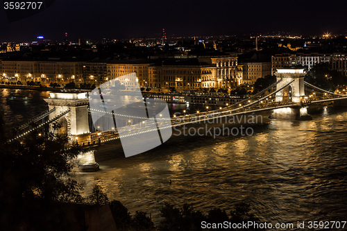 Image of Panorama of Budapest, Hungary, with the Chain Bridge and the Par