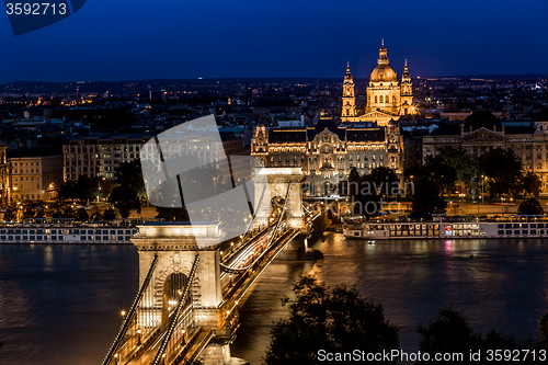 Image of Panorama of Budapest, Hungary, with the Chain Bridge and the Par