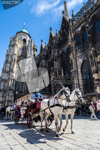 Image of Horse-drawn Carriage in Vienna at the famous Stephansdom Cathedr