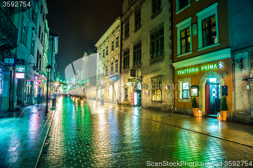 Image of Krakow old city at night