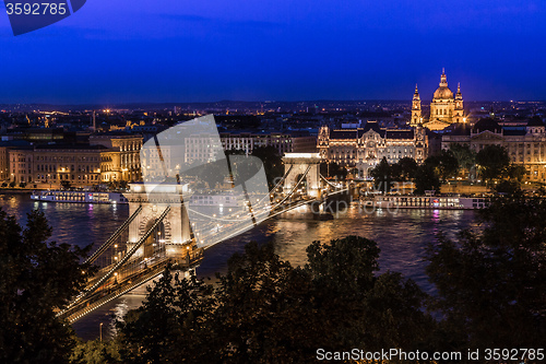 Image of Panorama of Budapest, Hungary, with the Chain Bridge and the Par