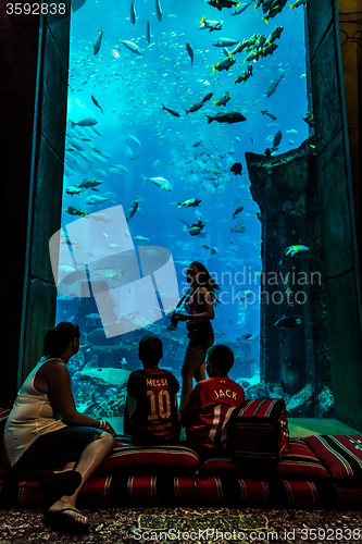 Image of Huge aquarium in a hotel Atlantis in Dubai on the Palm islands