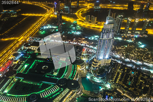 Image of Address Hotel at night in the downtown Dubai area overlooks the 