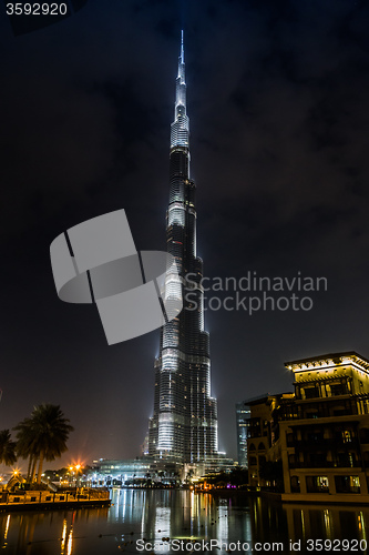 Image of View on Burj Khalifa, Dubai, UAE, at night