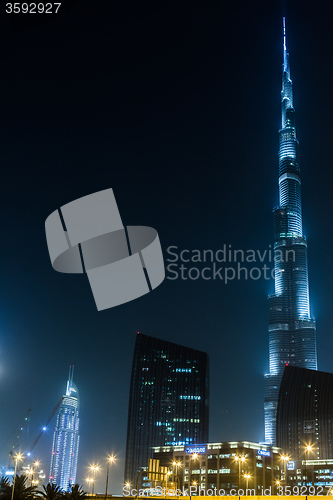 Image of View on Burj Khalifa, Dubai, UAE, at night