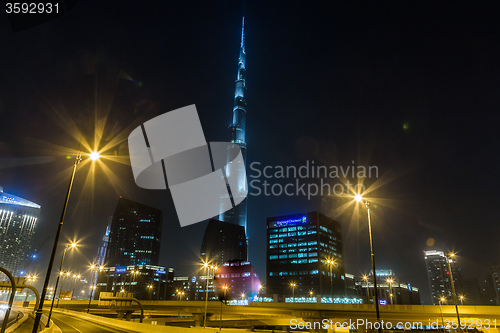 Image of View on Burj Khalifa, Dubai, UAE, at night