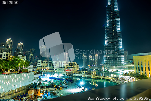 Image of View on Burj Khalifa, Dubai, UAE, at night