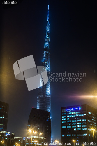 Image of View on Burj Khalifa, Dubai, UAE, at night