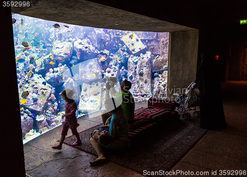 Image of Huge aquarium in a hotel Atlantis in Dubai on the Palm islands