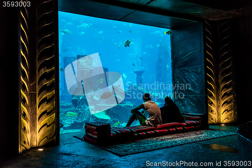 Image of Huge aquarium in a hotel Atlantis in Dubai on the Palm islands