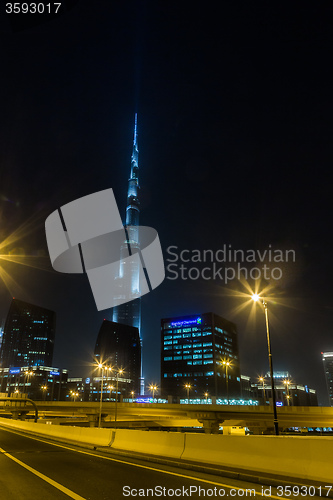 Image of View on Burj Khalifa, Dubai, UAE, at night