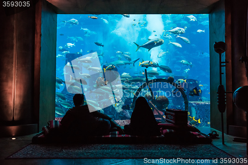 Image of Huge aquarium in a hotel Atlantis in Dubai on the Palm islands