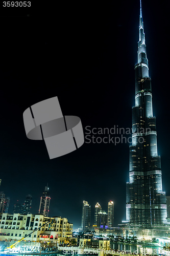 Image of View on Burj Khalifa, Dubai, UAE, at night