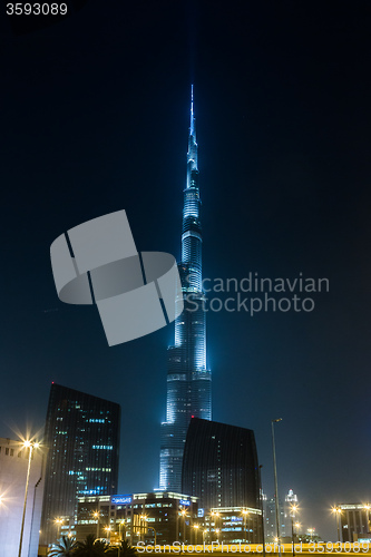 Image of View on Burj Khalifa, Dubai, UAE, at night