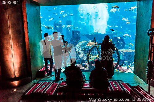 Image of Huge aquarium in a hotel Atlantis in Dubai on the Palm islands