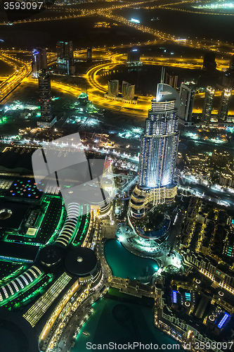 Image of Address Hotel at night in the downtown Dubai area overlooks the 