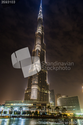 Image of View on Burj Khalifa, Dubai, UAE, at night