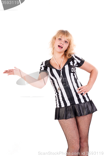 Image of Sexy Soccer Referee with outstretched arm