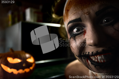 Image of Horrible girl with scary mouth and eyes