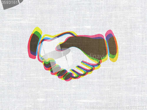 Image of Political concept: Handshake on fabric texture background