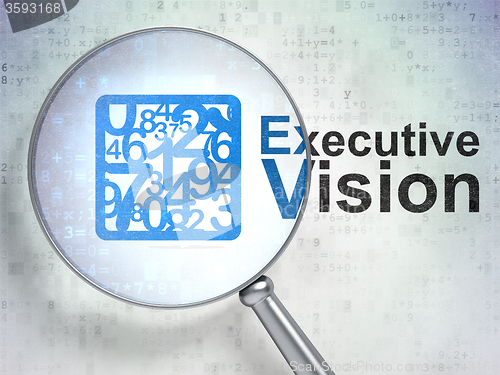 Image of Finance concept: Numbers and Executive Vision with optical glass