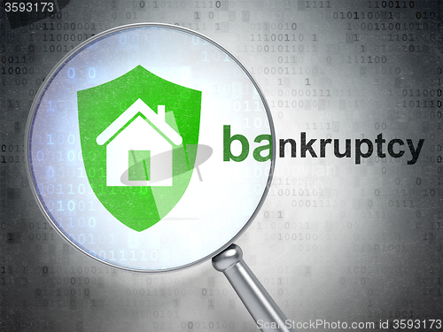 Image of Finance concept: Shield and Bankruptcy with optical glass