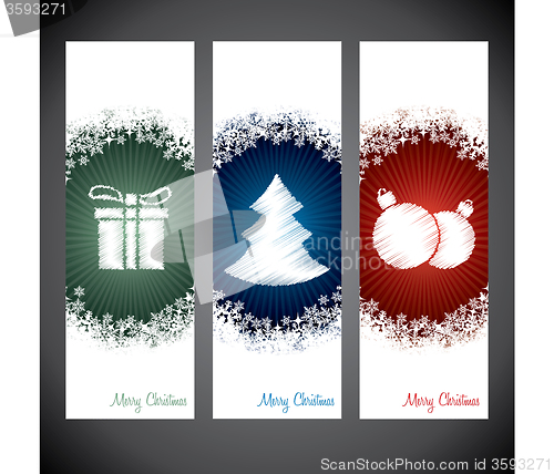 Image of Christmas shopping label designs with symbols and snow