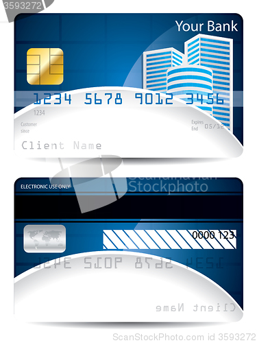 Image of Credit card template in blue white with skyskrapers