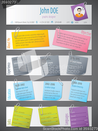 Image of Modern resume cv template with post its and color tapes