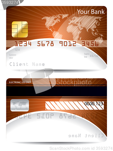 Image of Credit card template with bursting world map